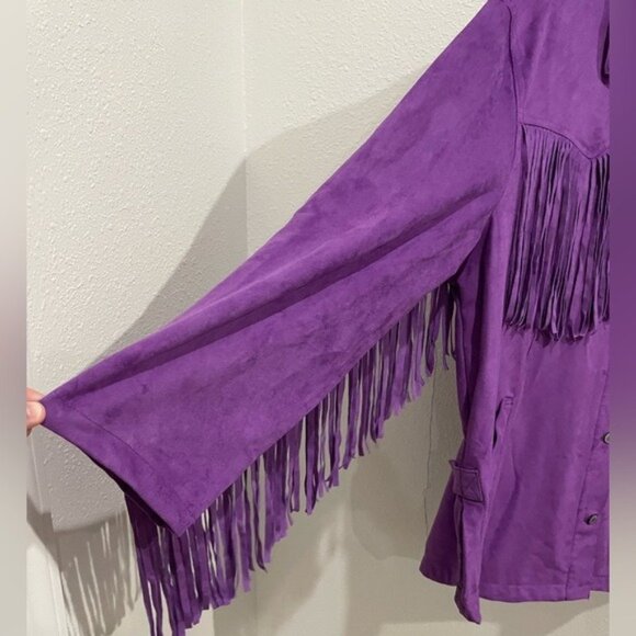 Free People Fringe Vegan Leather Jacket Western Boho Gypsy Oversized Cowgirl - Picture 6 of 11